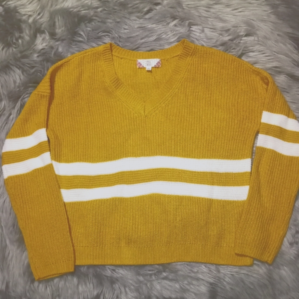 Large Yellow Striped Pink Rose Sweater